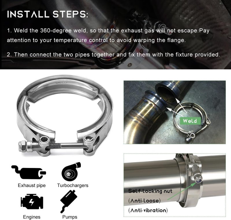 NYTKL 2.75 Inch V Band Clamp,Male Female 304 Stainless Steel Quick Release Flange Exhaust Clamp, V-Band for Pickup Truck Turbo Downpipe Exchange Exhaust Systems, Car Accessories - Image 5